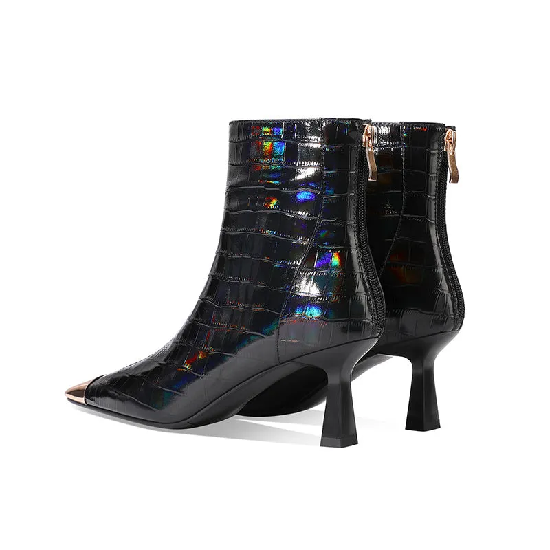 Snakeskin Chic Zipper Leather Ankle Boots