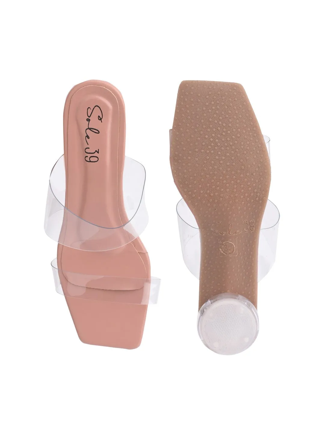 Sole-39 Nude transparent two Strap heels - Stylish Comfort day to night wear - Venus