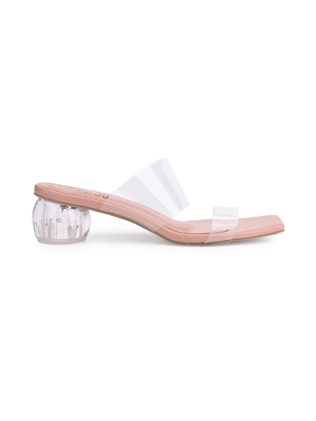 Sole-39 Nude transparent two Strap heels - Stylish Comfort day to night wear - Venus