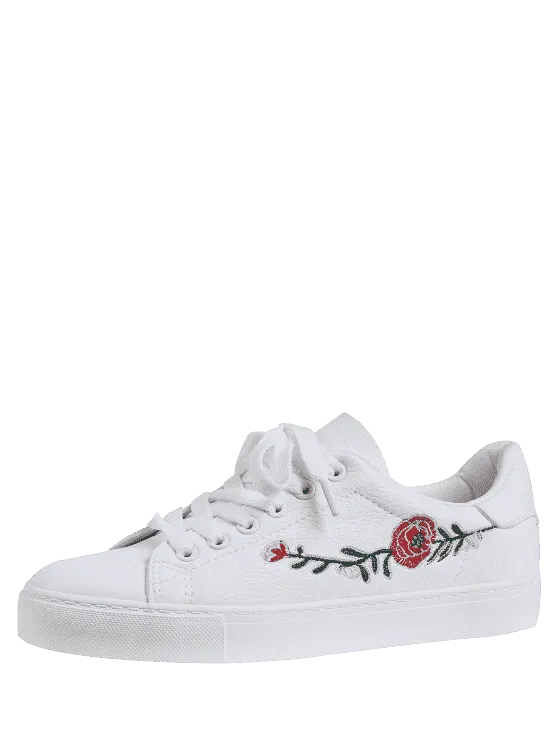 Trendy Faux Leather Flower Embroidery Athletic Shoes