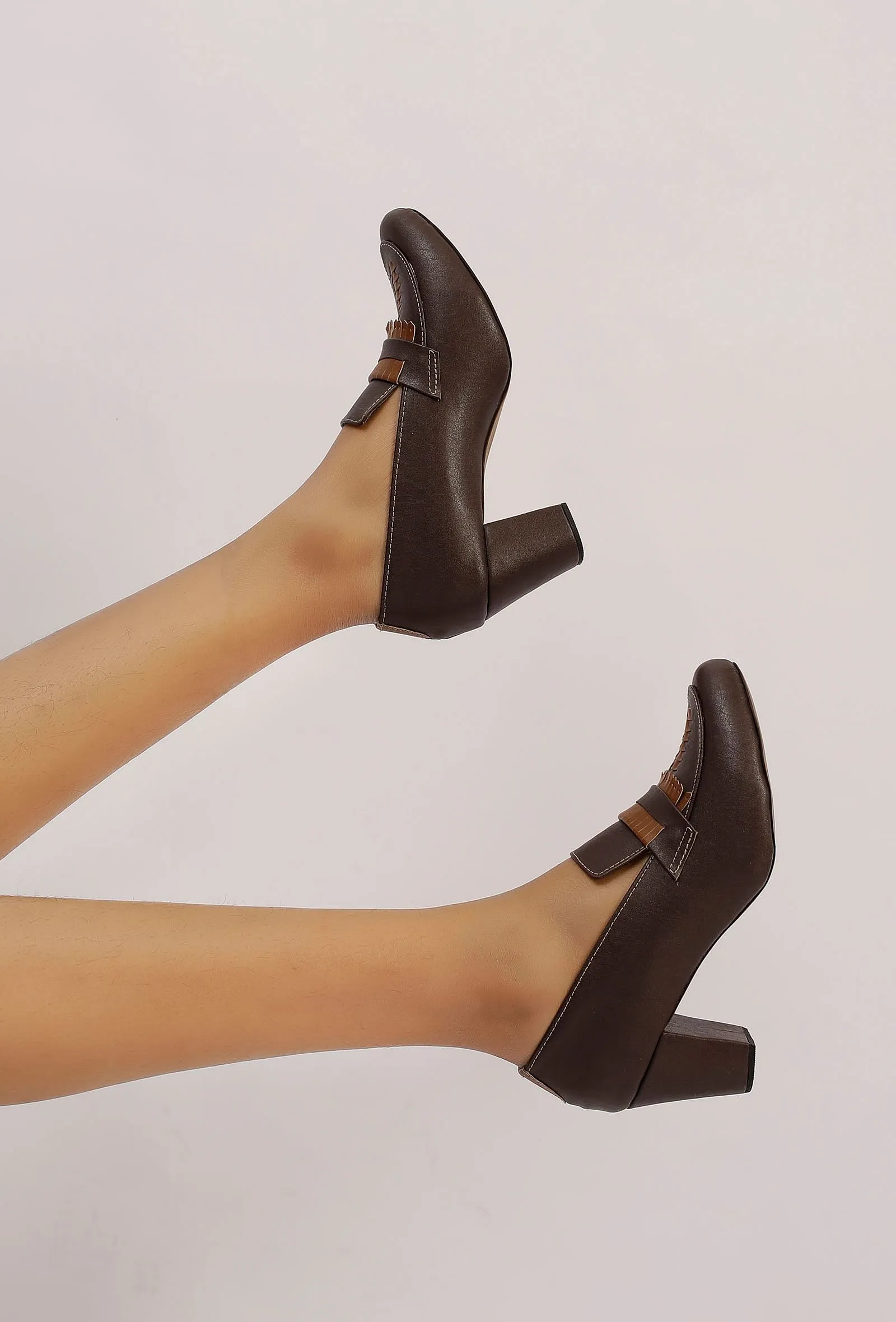 Umber Brown Cruelty-Free Leather Loafer Heels