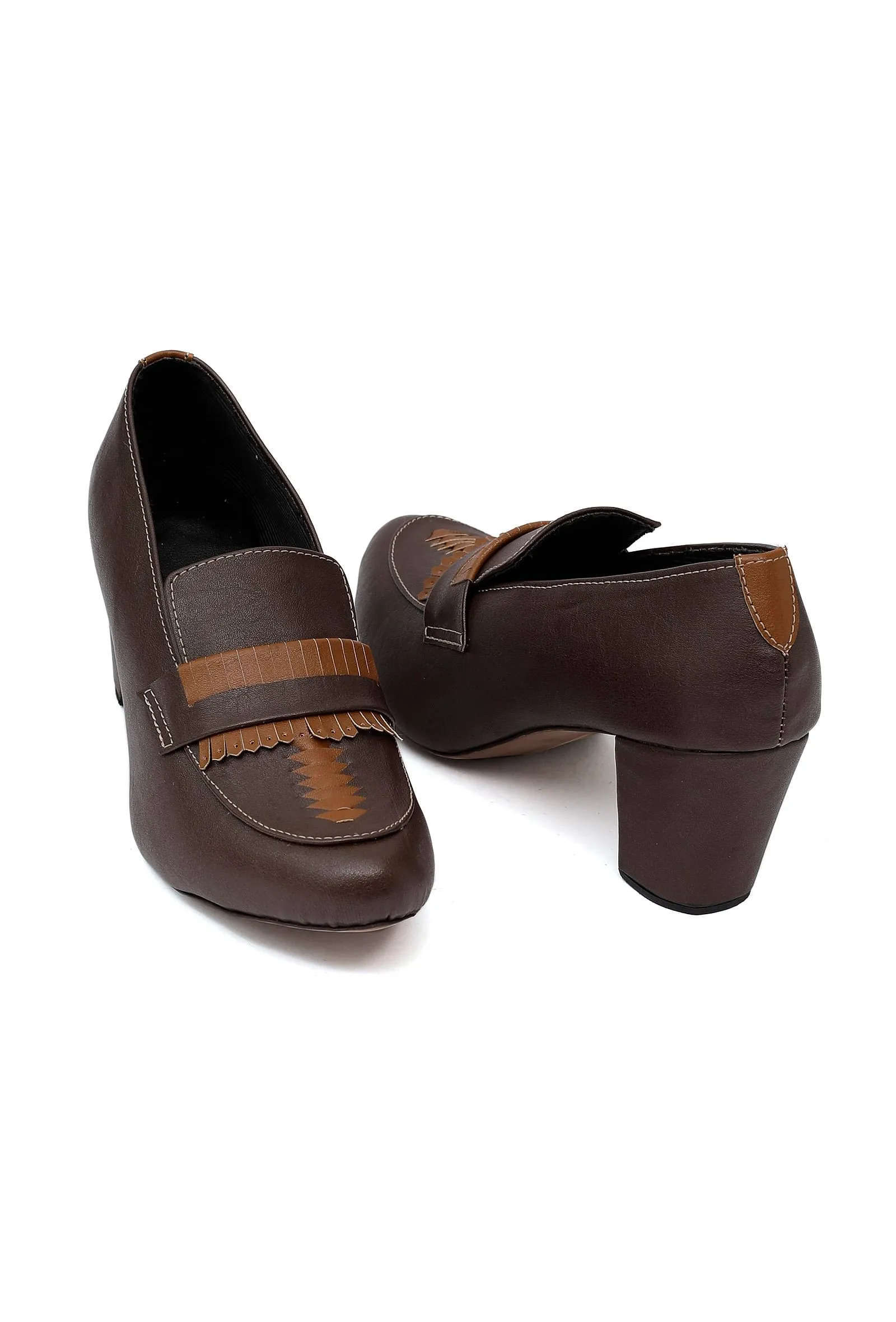 Umber Brown Cruelty-Free Leather Loafer Heels