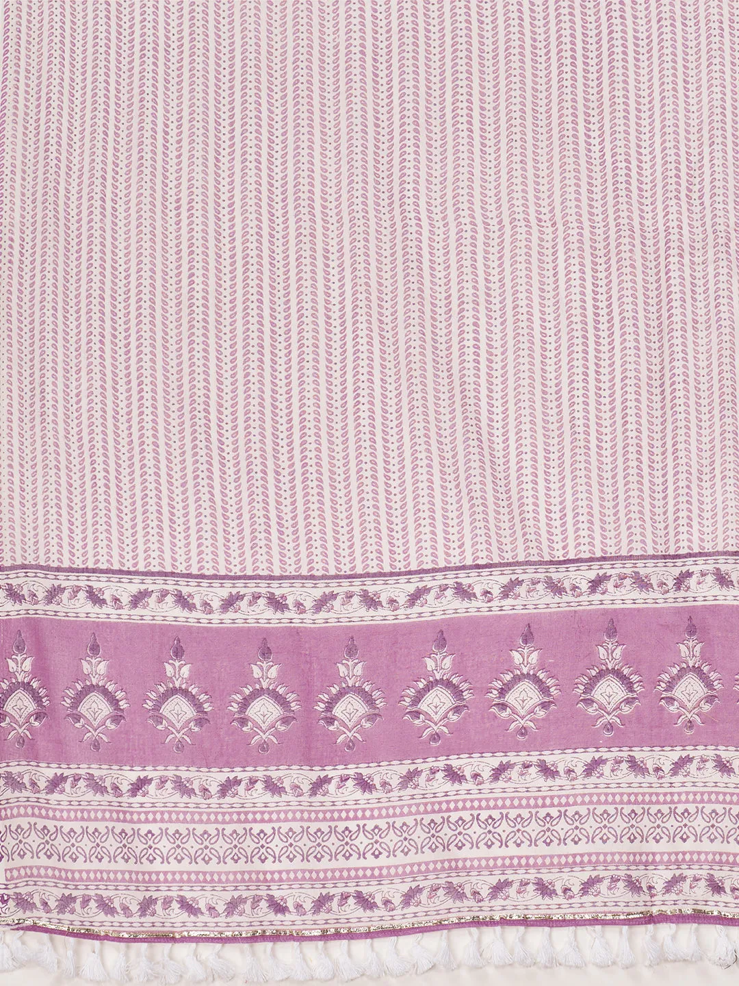 Women'S Print & Sequience Straight Cotton Lavender Stitched Kurta Pant With Dupatta