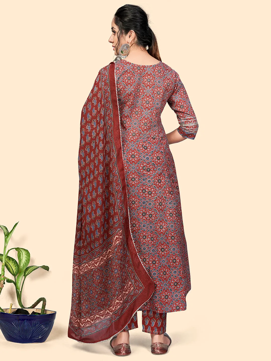 Women'S Viscose Printed & Gota Patti Anarkali Stitched Kurta Pant With Dupatta