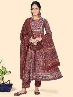 Women'S Viscose Printed & Gota Patti Anarkali Stitched Kurta Pant With Dupatta