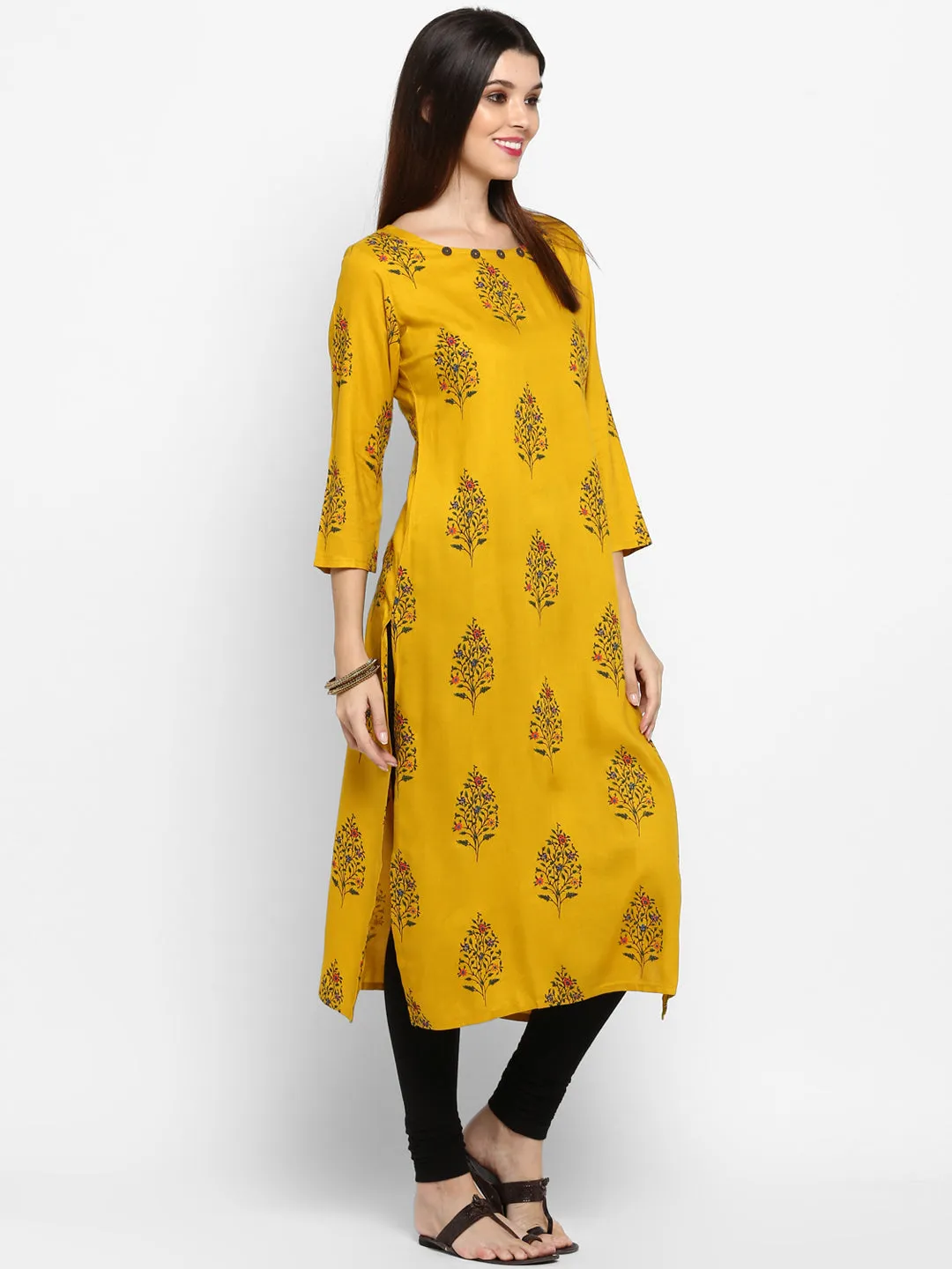 Women'S Yellow Color Rayon Straight Kurta Only