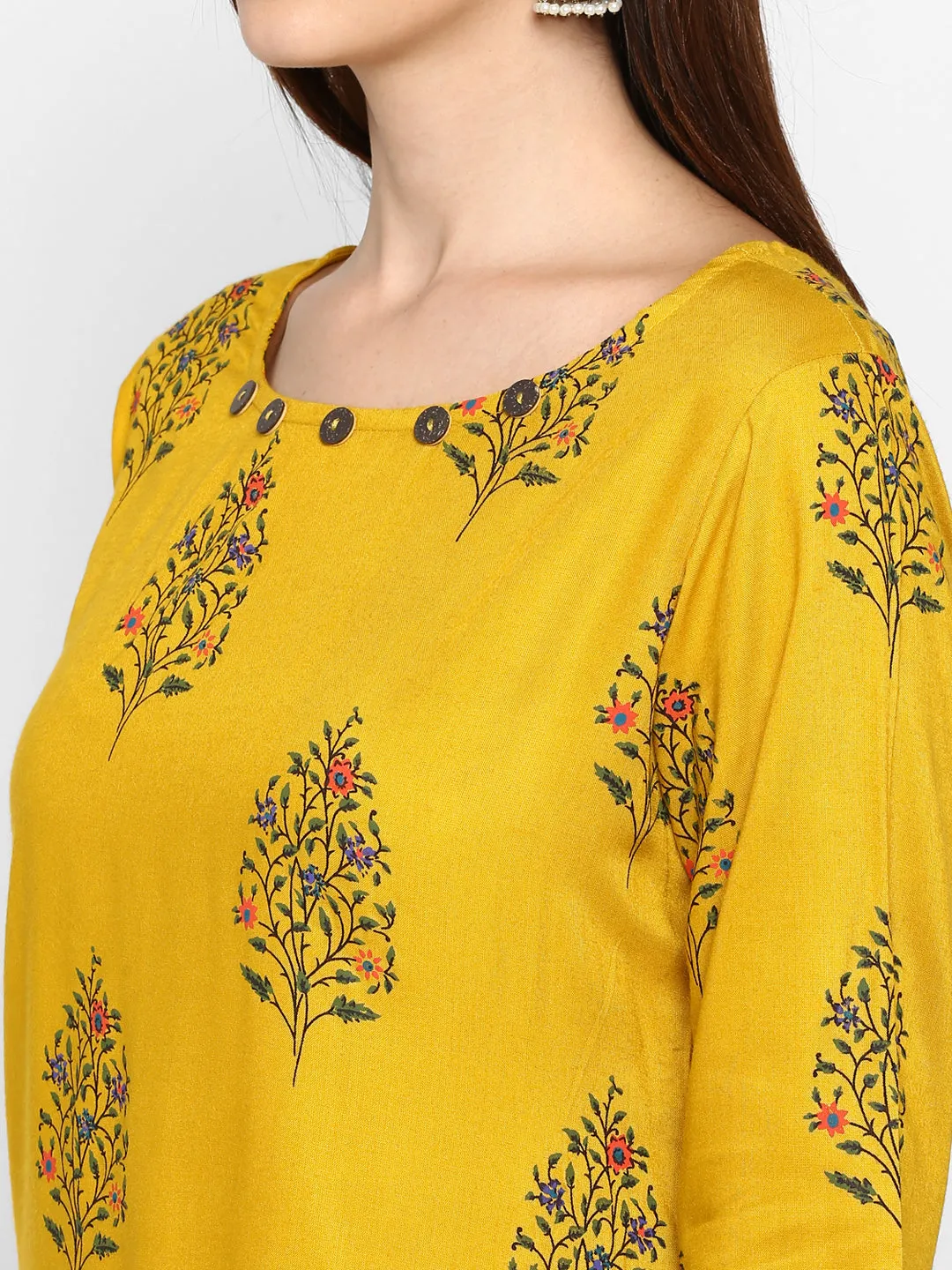 Women'S Yellow Color Rayon Straight Kurta Only