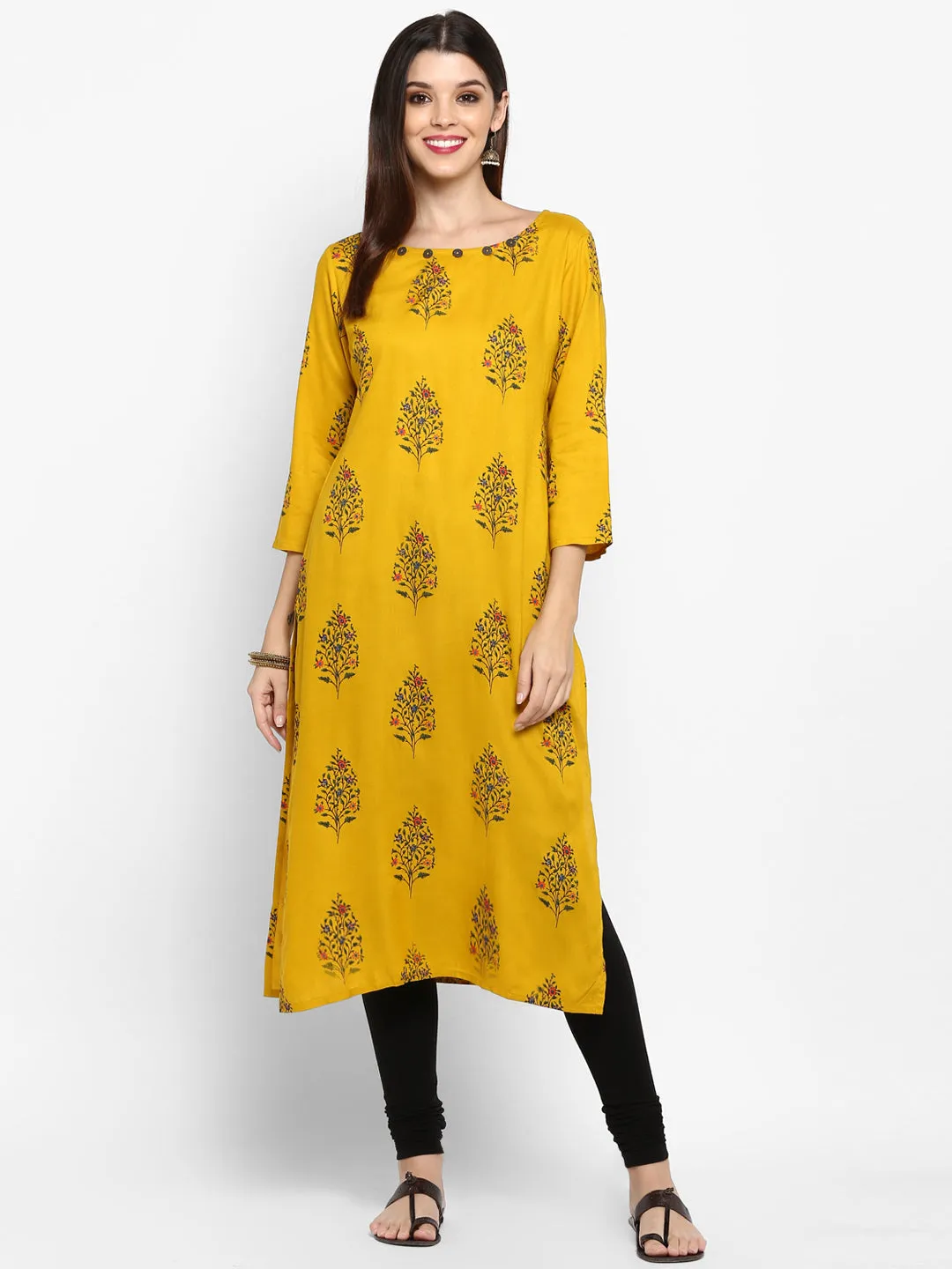 Women'S Yellow Color Rayon Straight Kurta Only