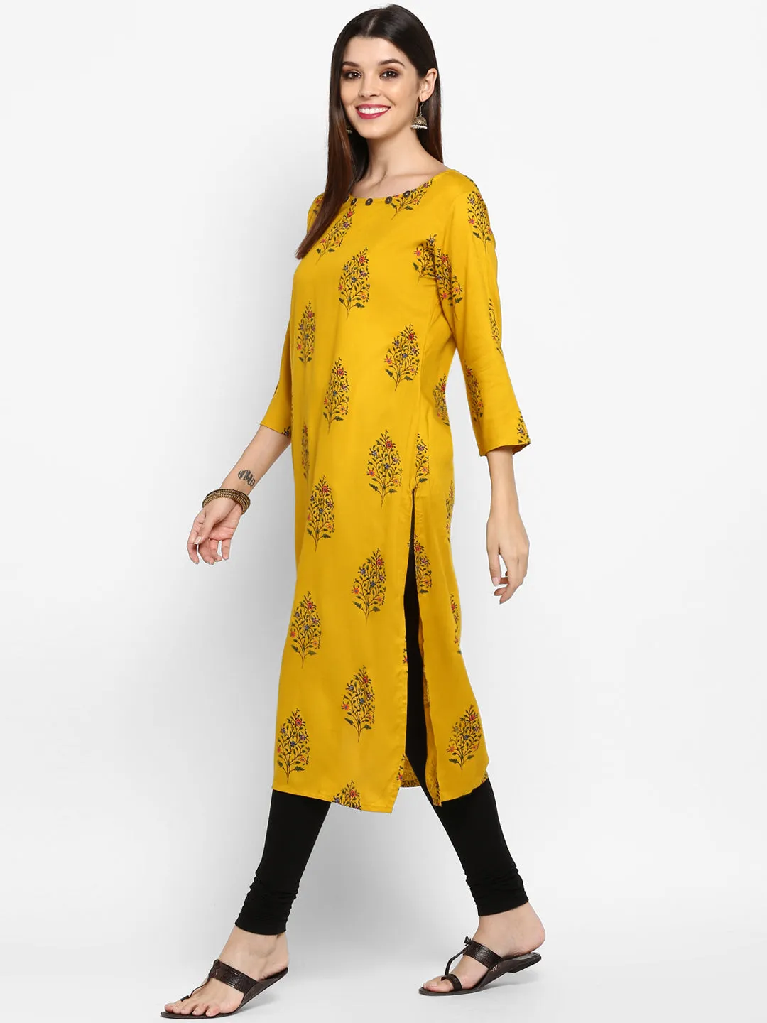 Women'S Yellow Color Rayon Straight Kurta Only