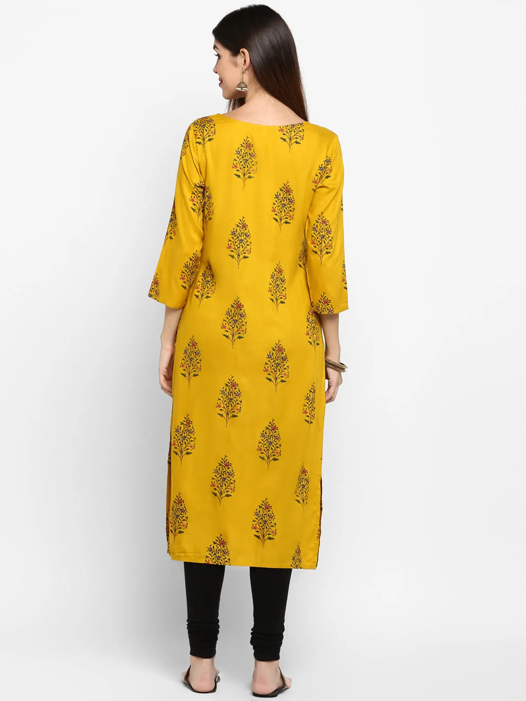 Women'S Yellow Color Rayon Straight Kurta Only