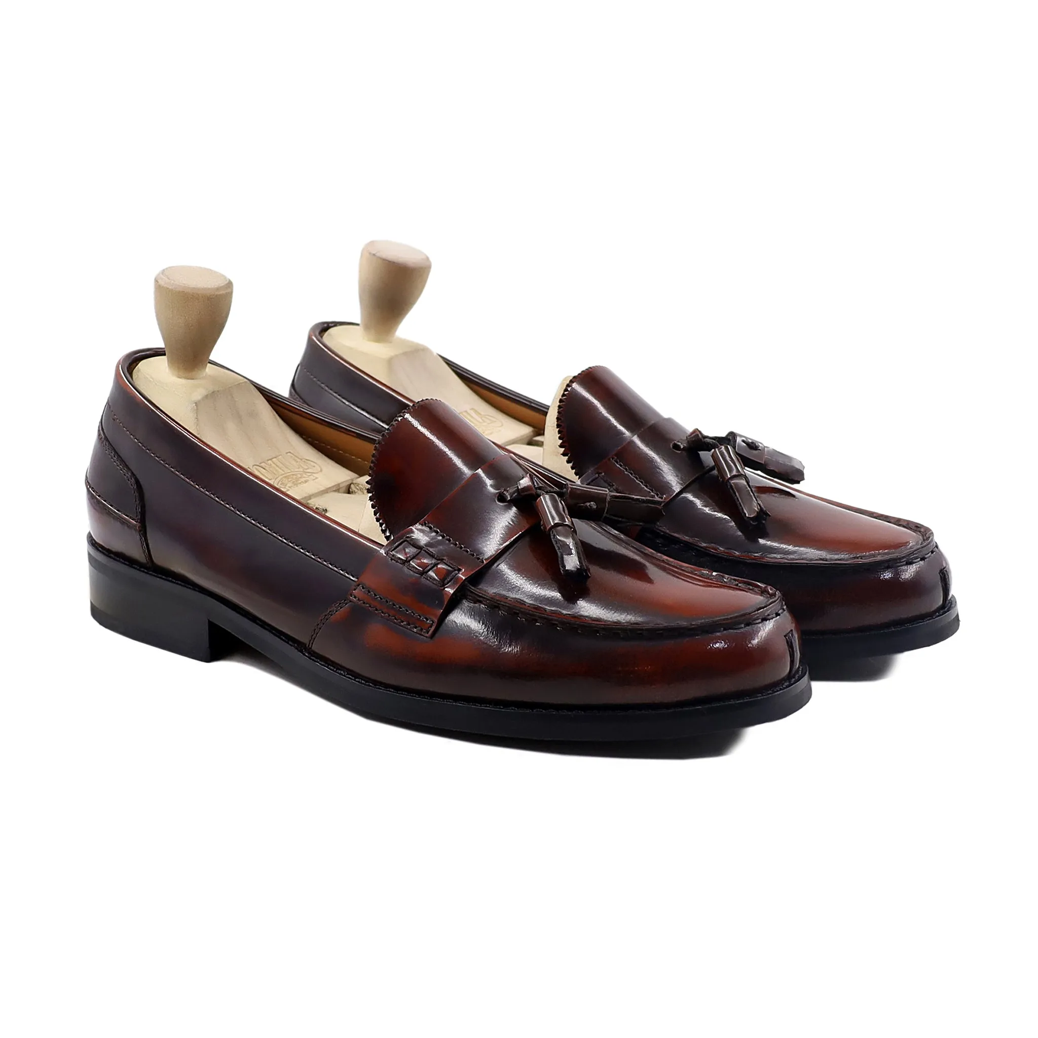 Yahir - Men's Burnished Brown Box Leather High Shine Loafer